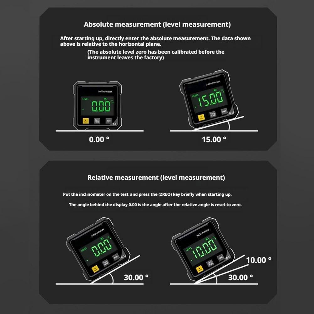 Portable Magnetic Digital Angle Finder, 360° Magnetic Attachment Hardware Tool with Dual Laser Guide, Rechargeable Angle Gauge for Woodworking, Construction
