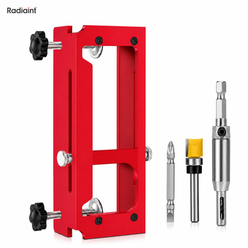 Raiaint Aluminum Alloy Door Hinge Jig Template Kit for Router, Adjustable Mortise Jig Fits 2.5"-5" Length Hinges with 1/4" R, 5/8" R, Square Corners (Red)
