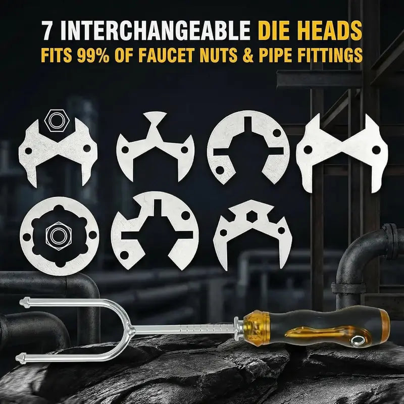 21-in-1 Carbon Steel Telescopic Multifunctional Sink Wrench Complete Kit - 7 Head Swap Fast Multiple Heads, Faucet Tool, Adjustable Car Repair Assembly-Disassembly Tool for Tight Kitchen Spaces, Behind Fixture Use